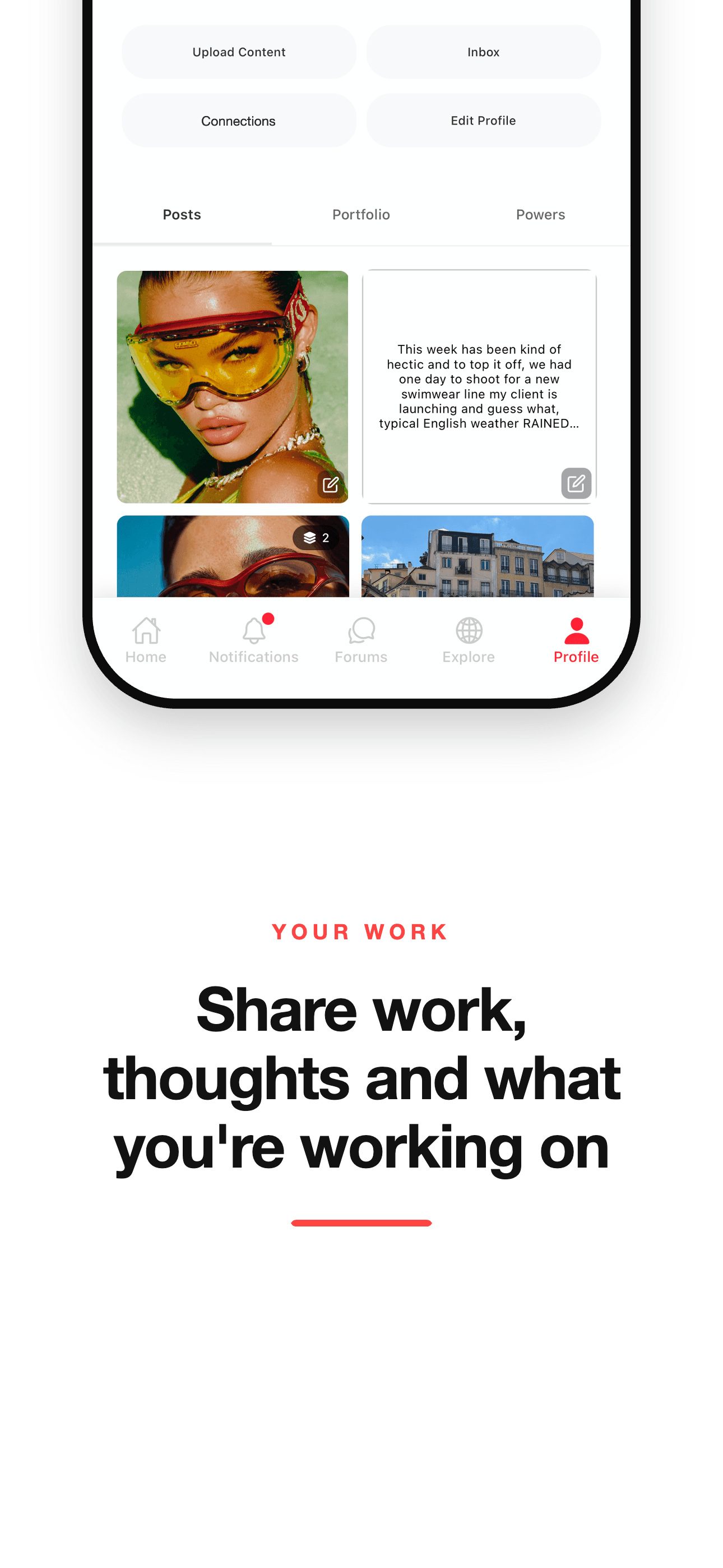 Cre8in post feed showing a stylist sharing shoot photos and creative updates